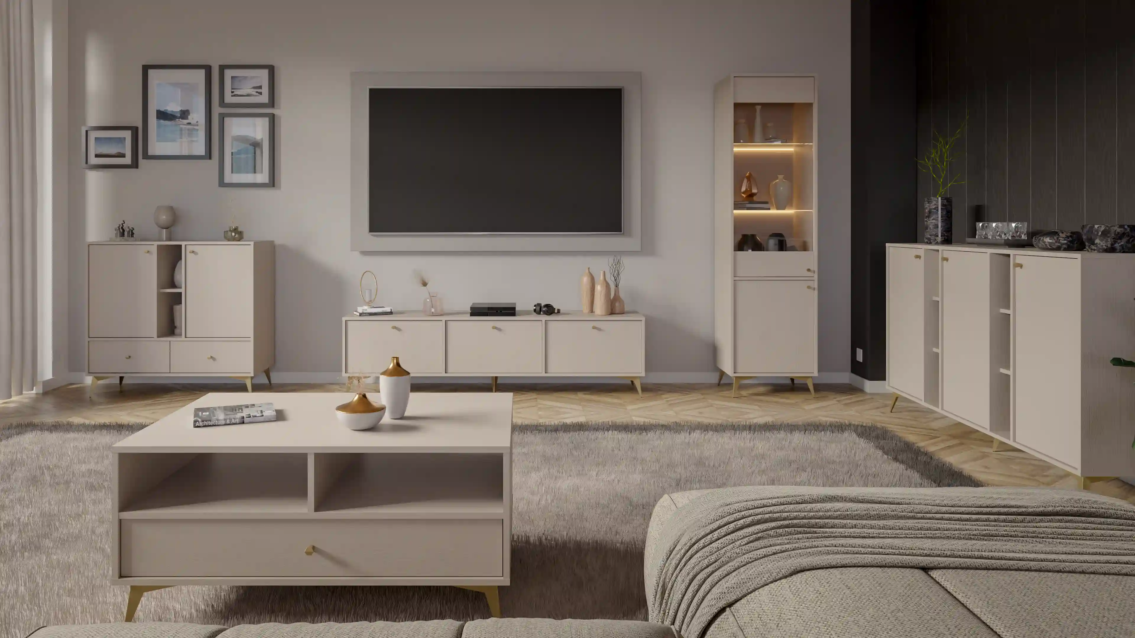 Stolik kawowy z szufladą do salonu Sakai 1S T201 Beżowy