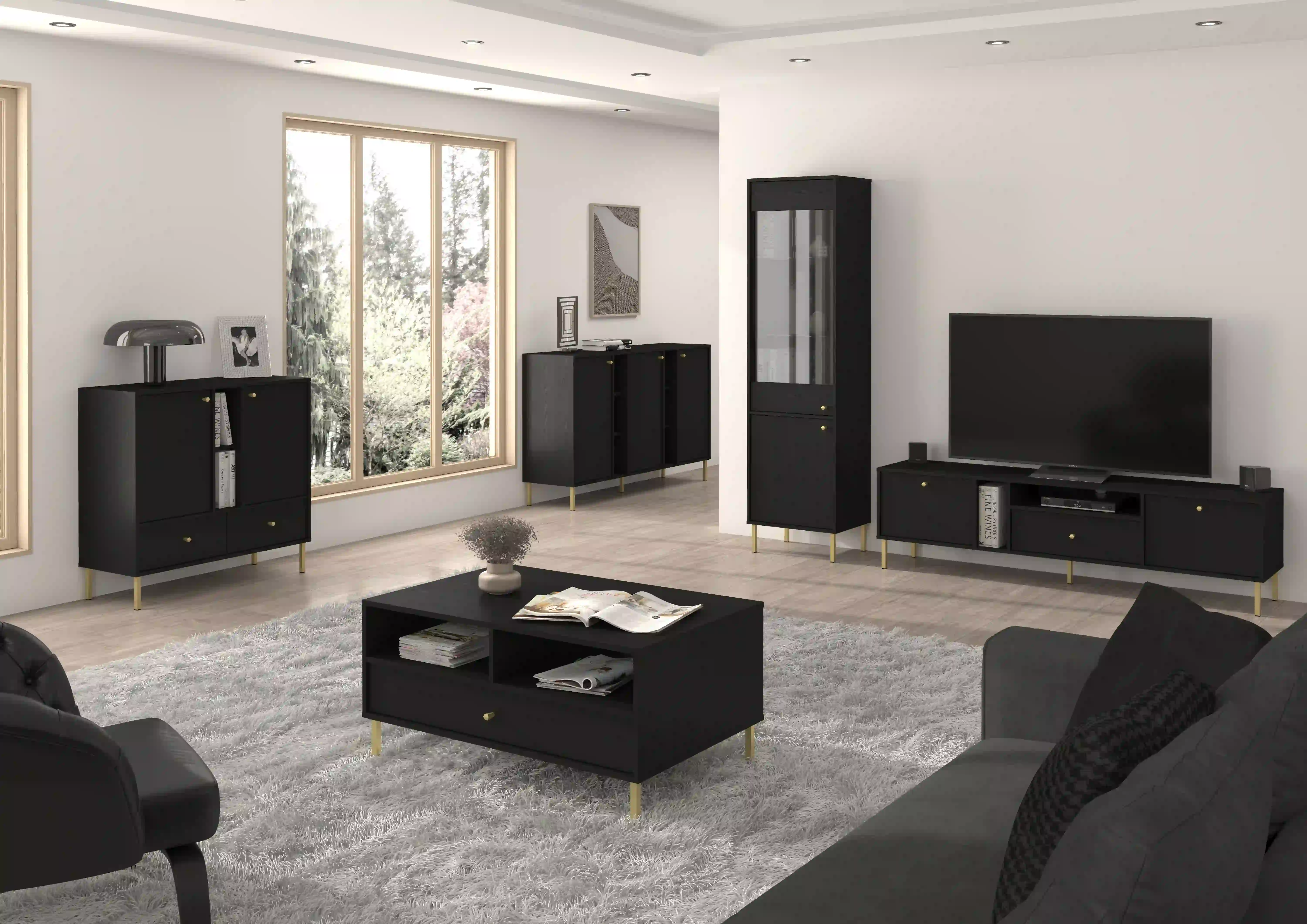 Stolik kawowy z szufladą do salonu Sakai 1S T201 Czarny