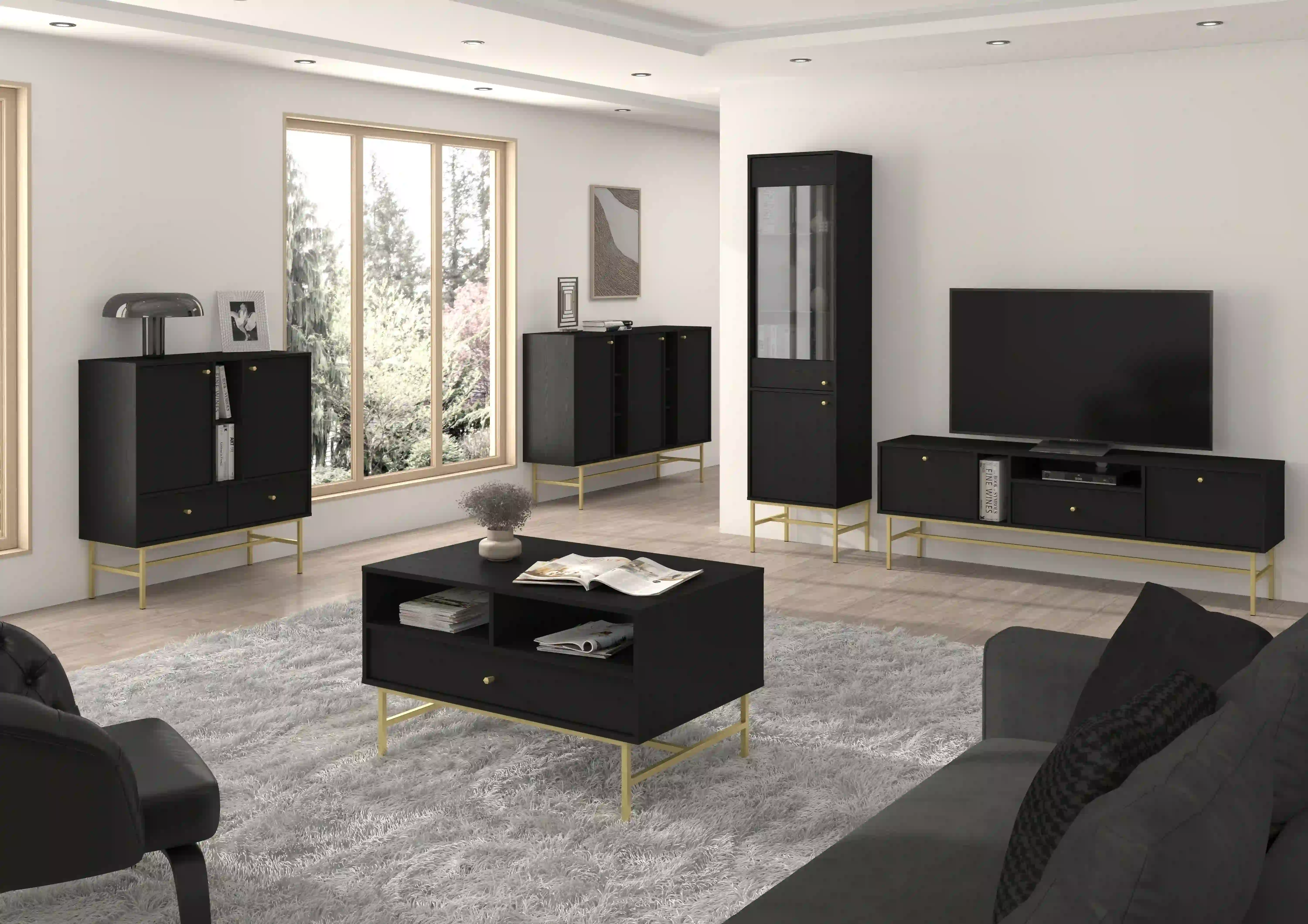 Stolik kawowy z szufladą do salonu Sakai T201 Czarny