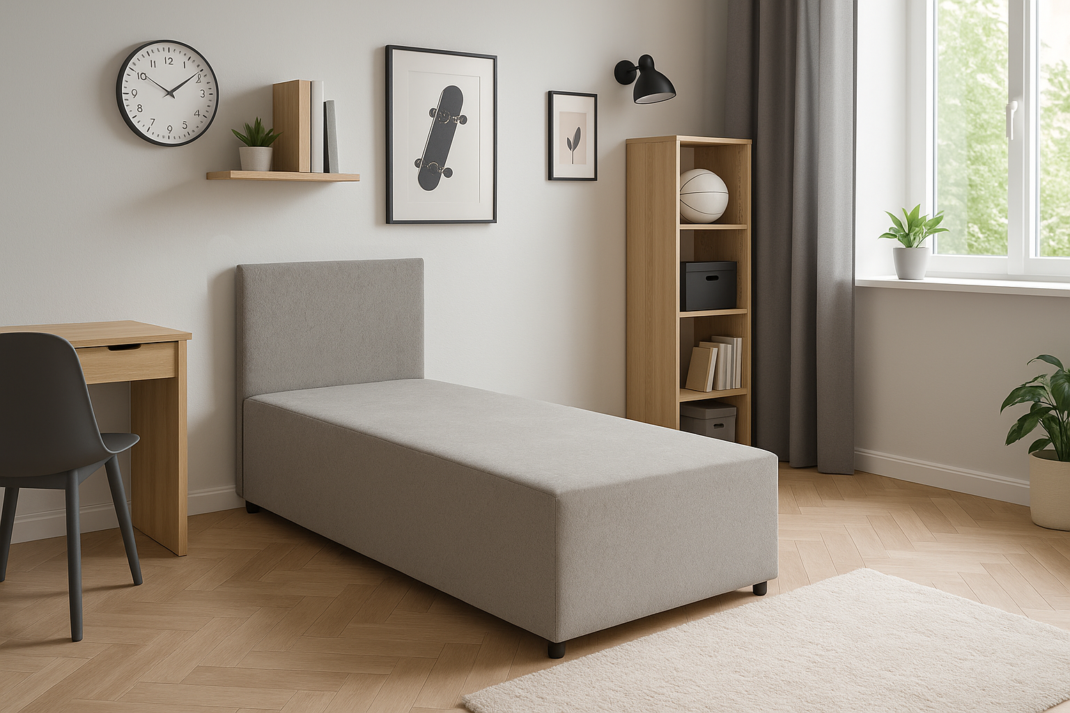 Tapczan jednoosobowy łóżko tapicerowane SENIVA 90x200 szare