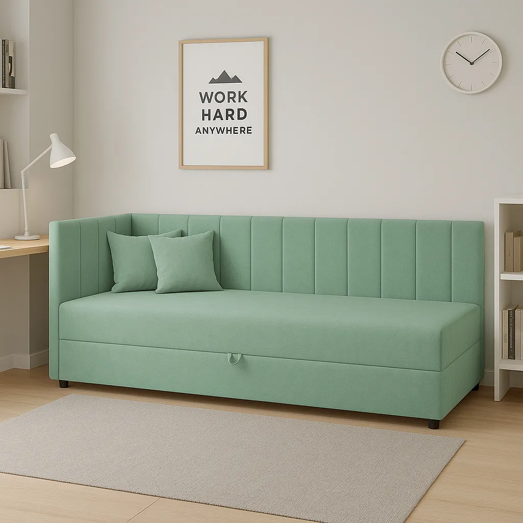 Tapczan łóżko jednoosobowe z pojemnikiem do salonu Sofaro 80x180 Miętowe