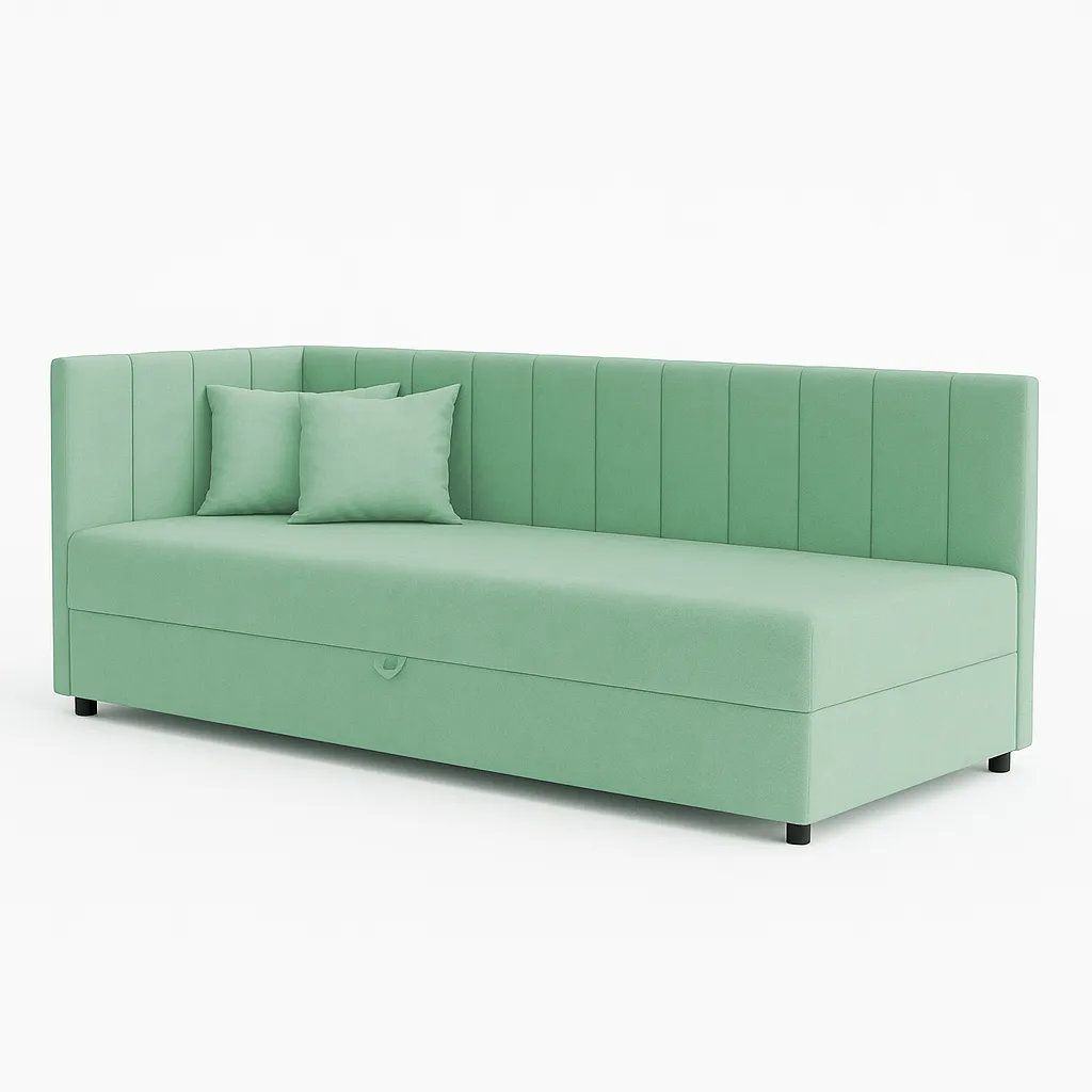 Tapczan łóżko jednoosobowe z pojemnikiem do salonu Sofaro 80x200 Miętowe
