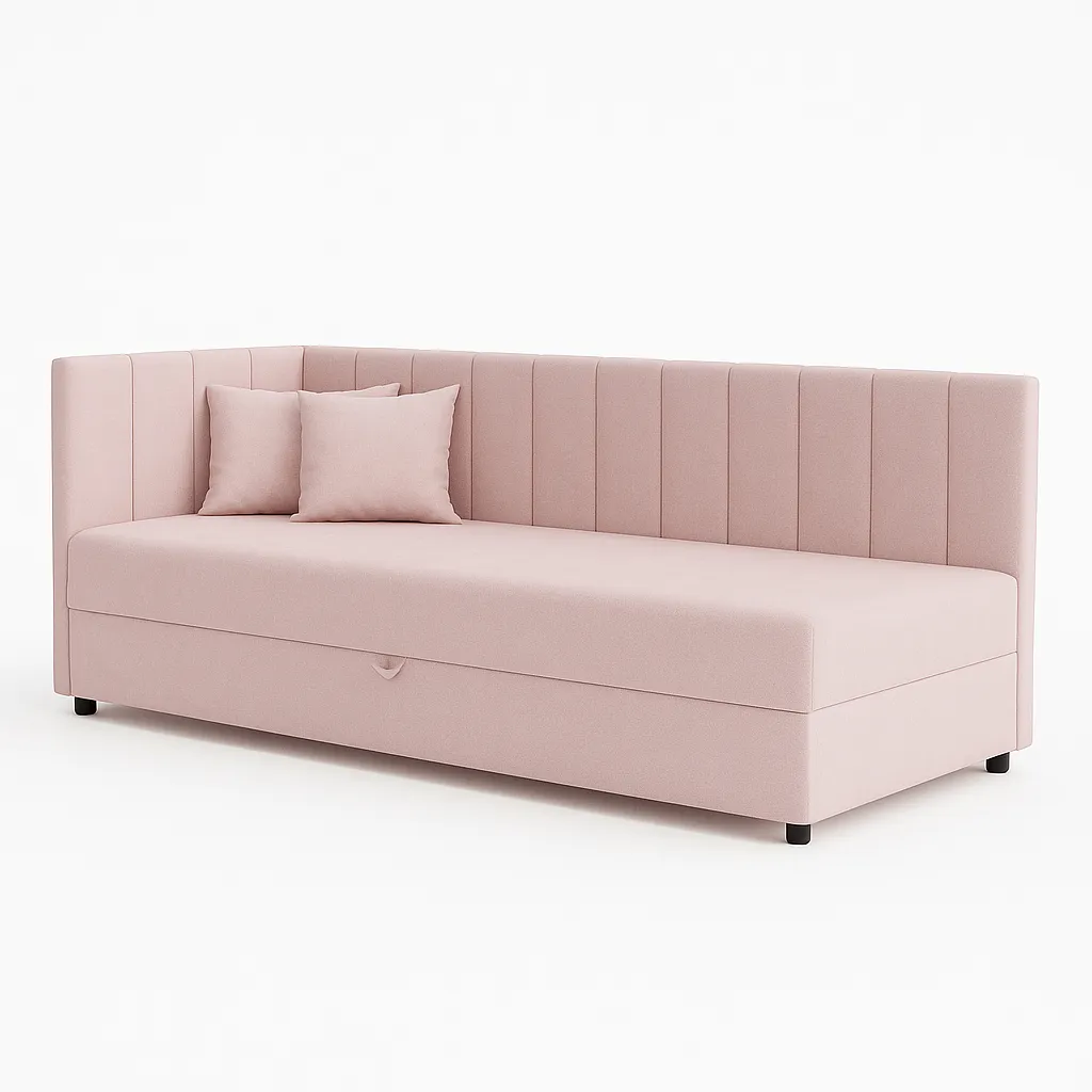 Tapczan łóżko jednoosobowe z pojemnikiem do salonu Sofaro Plus 90x200 Róż