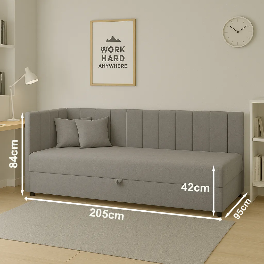 Tapczan łóżko jednoosobowe z pojemnikiem do salonu Sofaro Plus 90x200 Szary