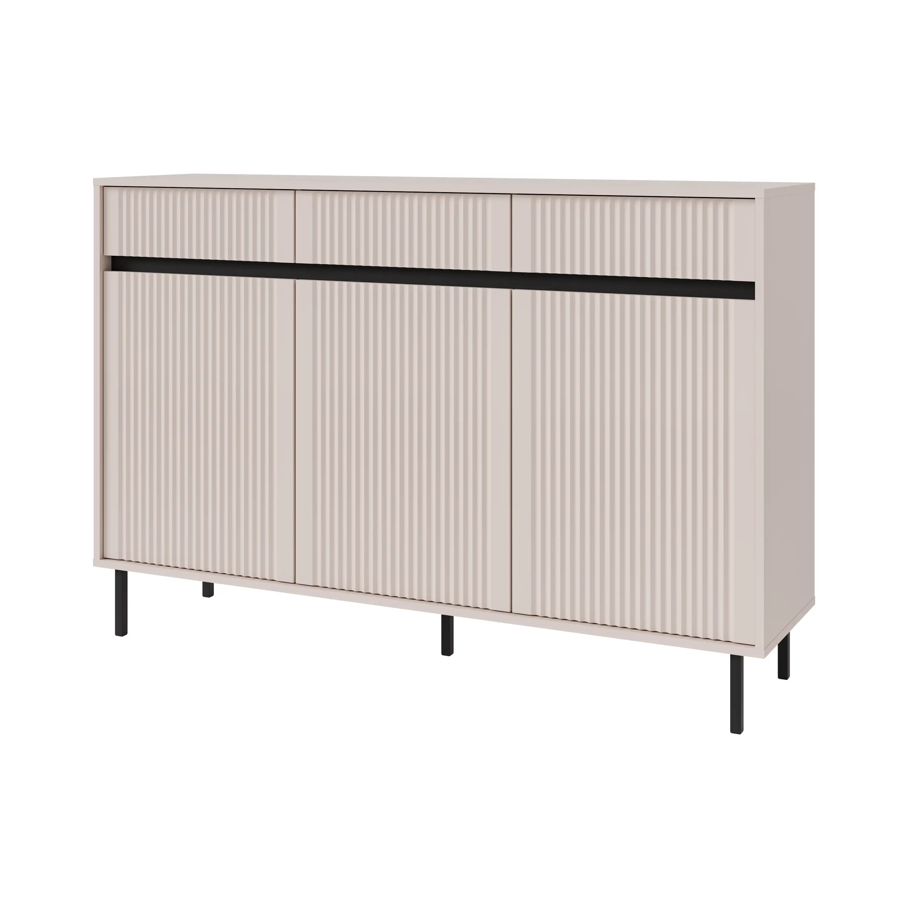 Komoda z ryflowanym frontem Yukashi 3F3S T833 beżowa