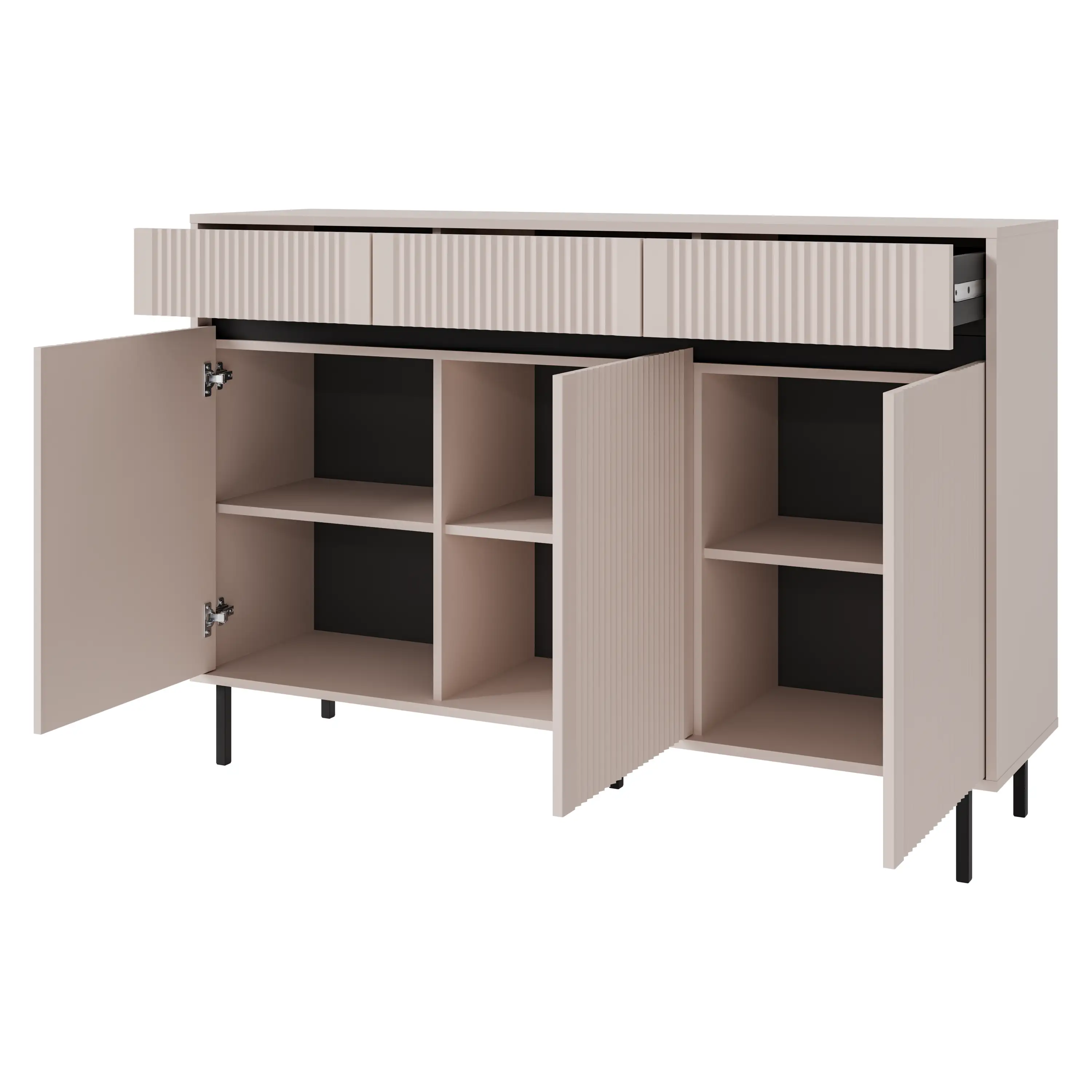 Komoda z ryflowanym frontem Yukashi 3F3S T833 beżowa