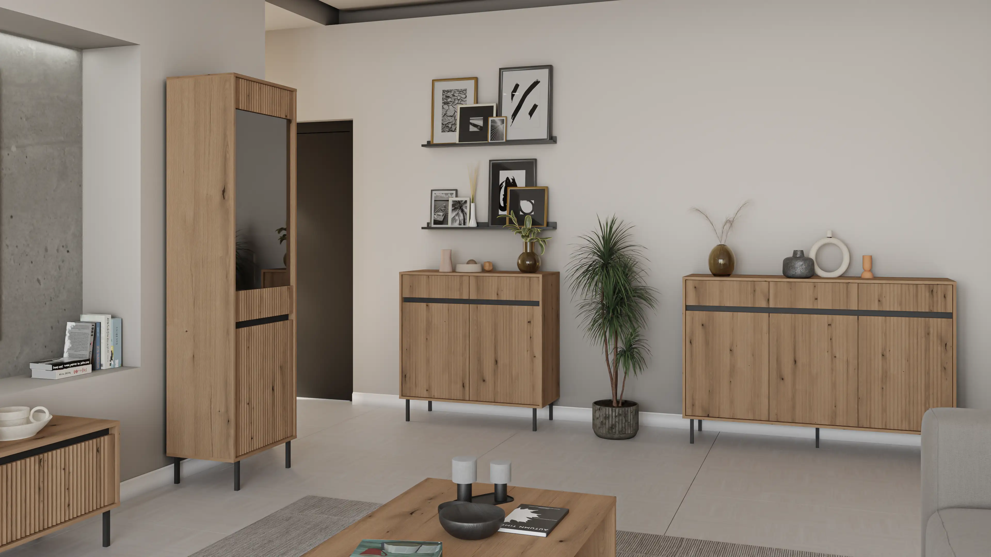 Komoda z ryflowanym frontem Yukashi 3F3S T833 dąb evoke