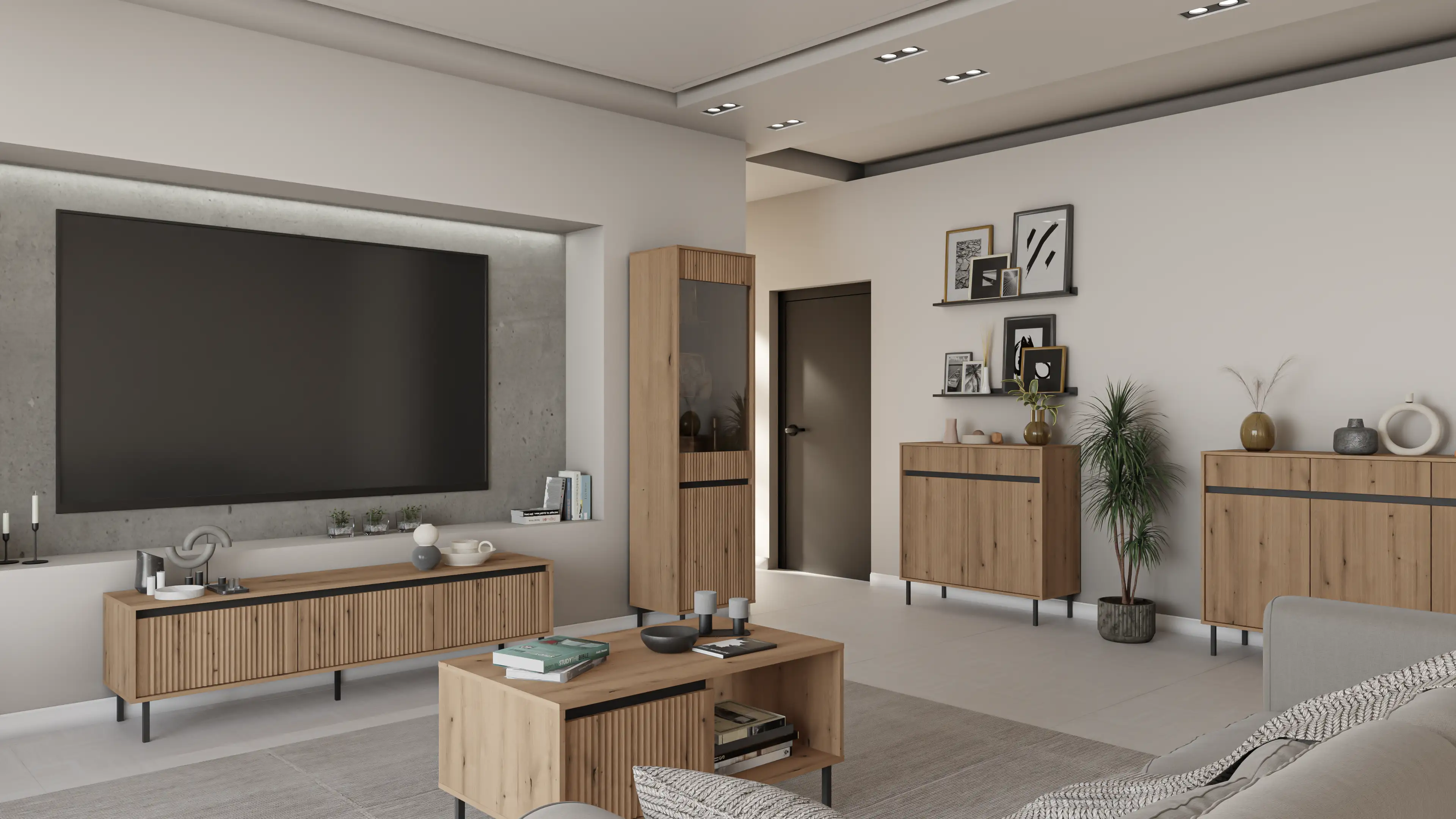 Stolik kawowy z ryflowanym frontem Yukashi 2S T201 dąb evoke