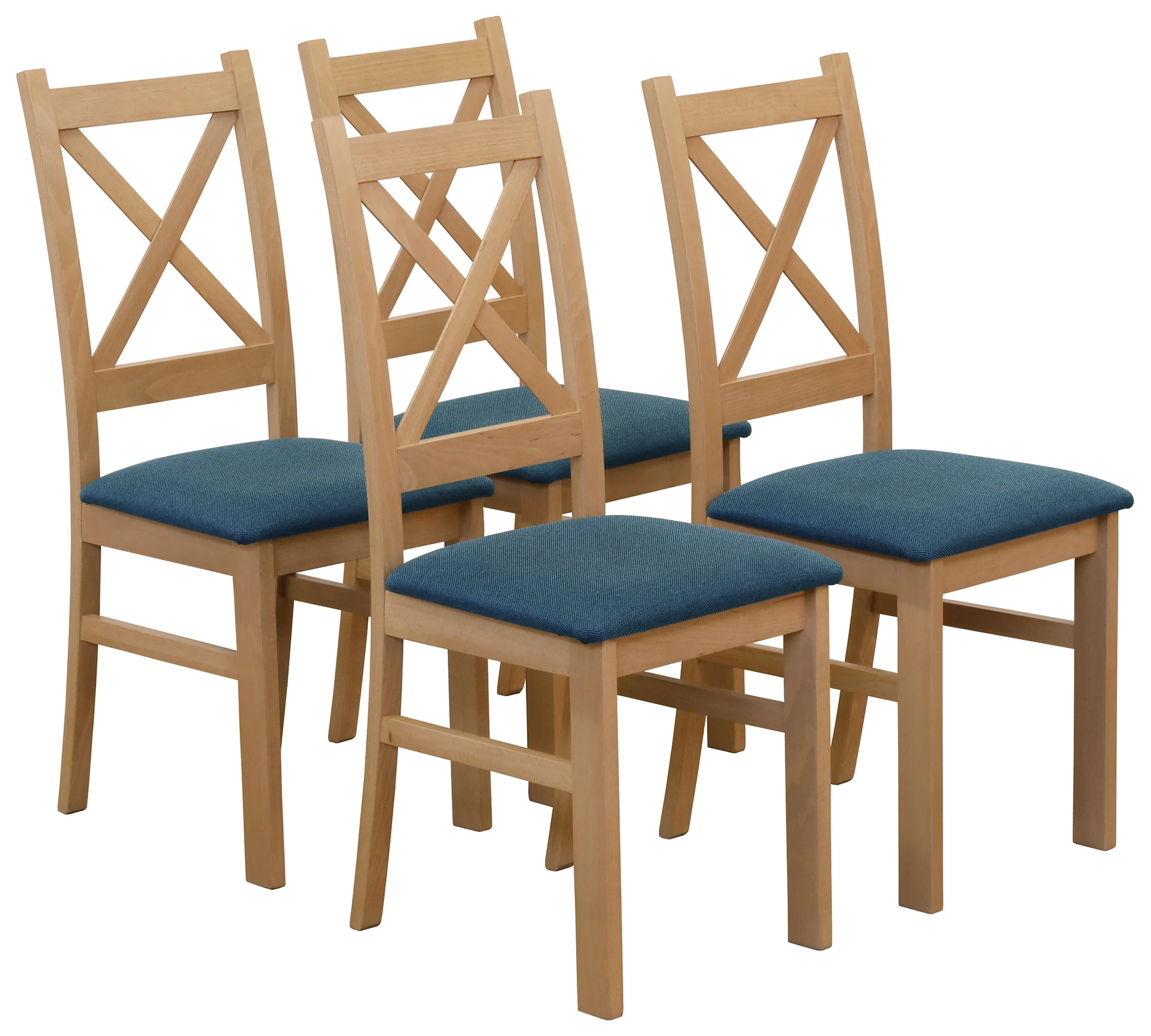 Zestaw 4x Krzesło krzyżak tapicerowane do jadalni Dąb Artisan/Turkus