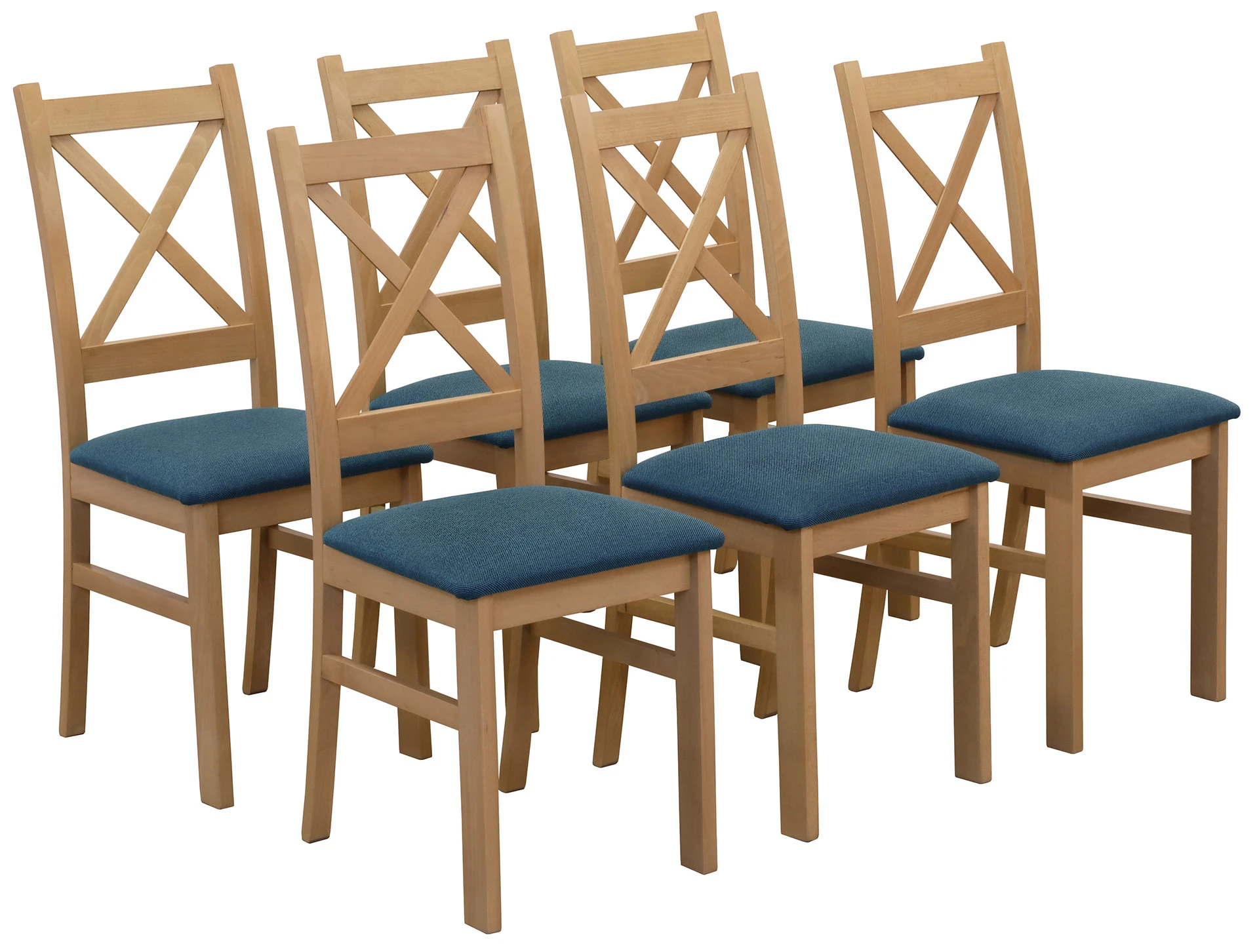 Zestaw 6x Krzesło krzyżak tapicerowane do jadalni Dąb Artisan/Turkus