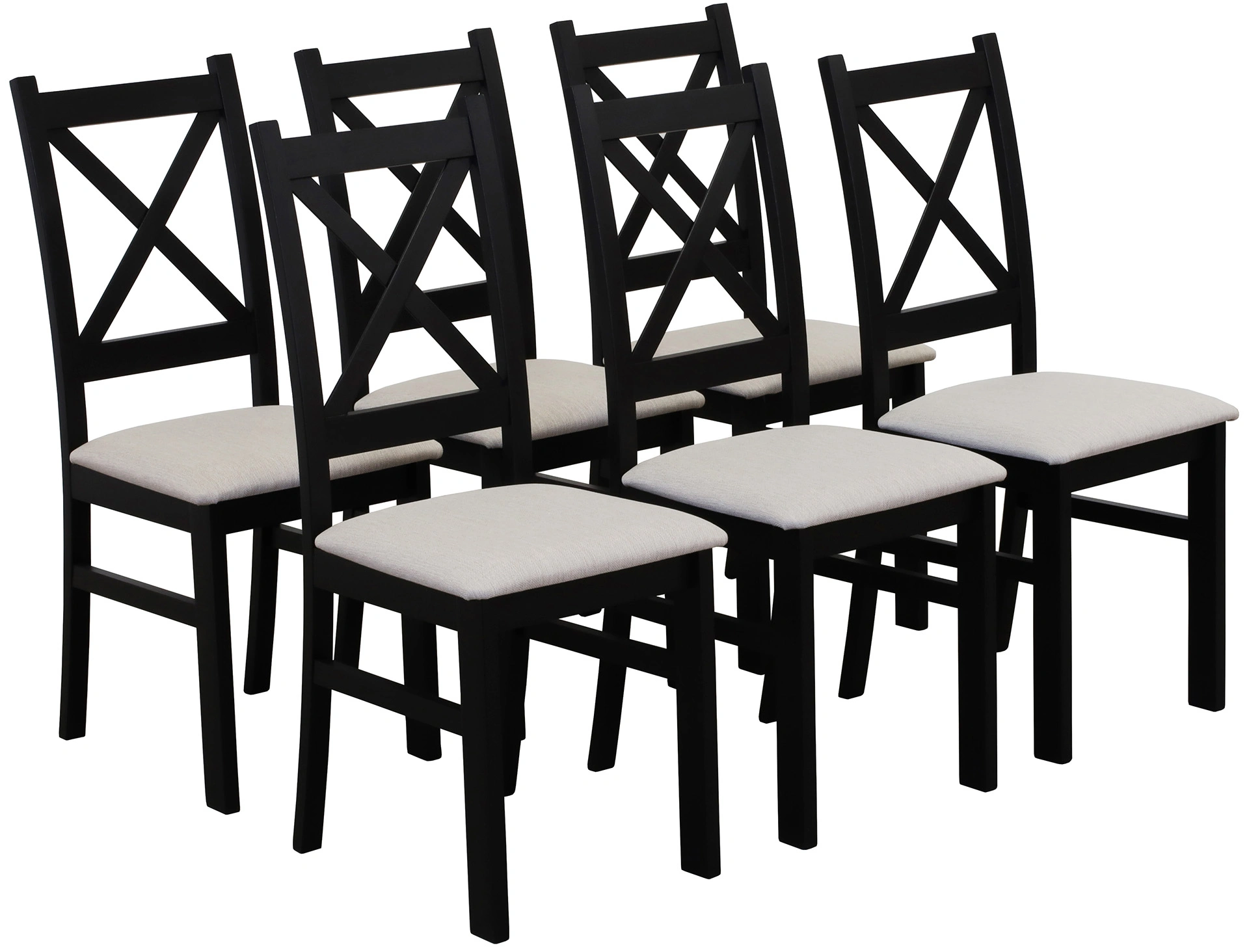 Zestaw 6x Krzesło krzyżak tapicerowane do jadalni Czarny/Beż
