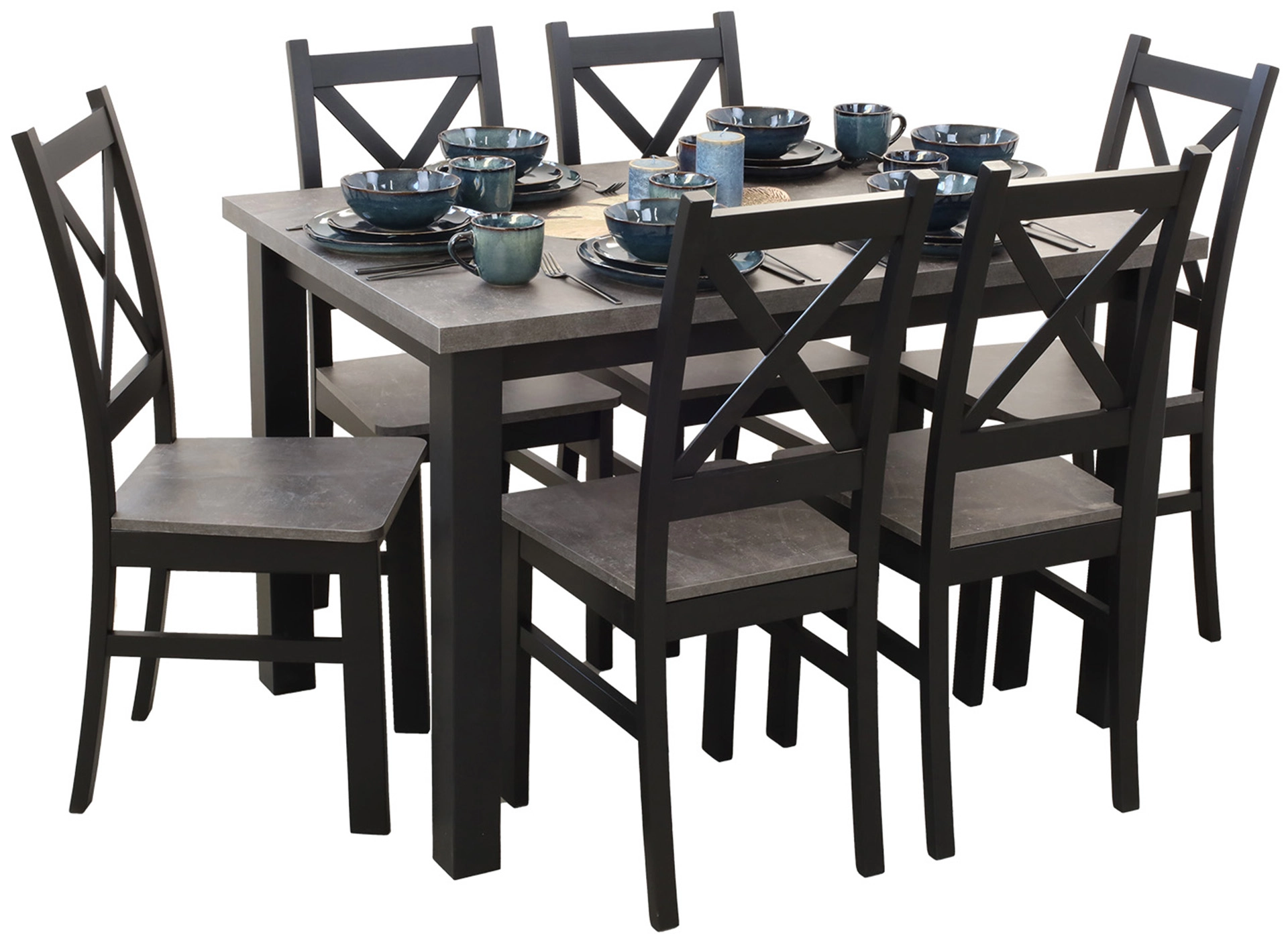 Zestaw stół 120x80 z  6 krzesłami M002-6 Czarny/Beton