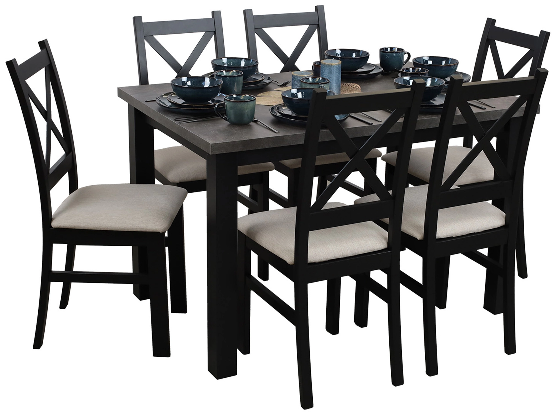 Stół 120x80 z 6 krzesłami M005-6 Czarny/Beton