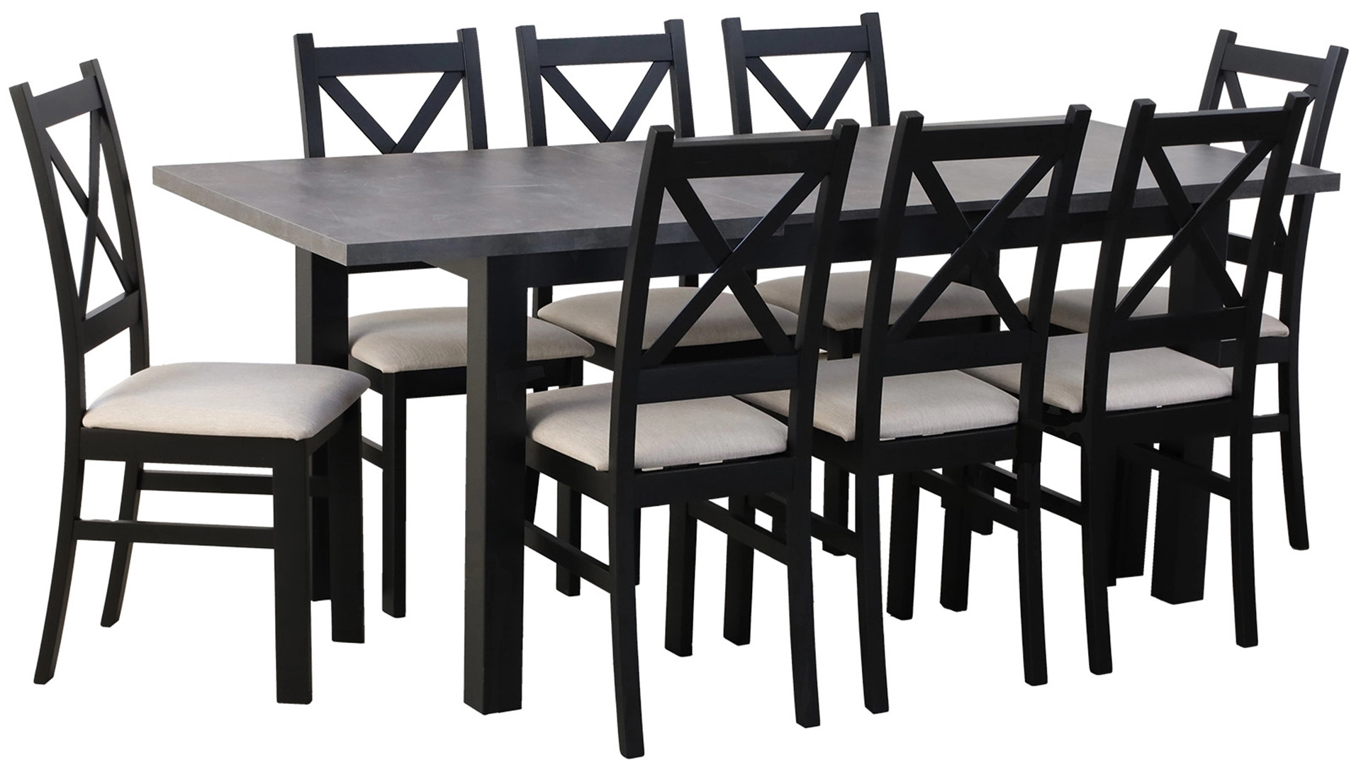 Stół rozkładany 150/190x80 z 6 krzesłami M006-6 Czarny/Beton