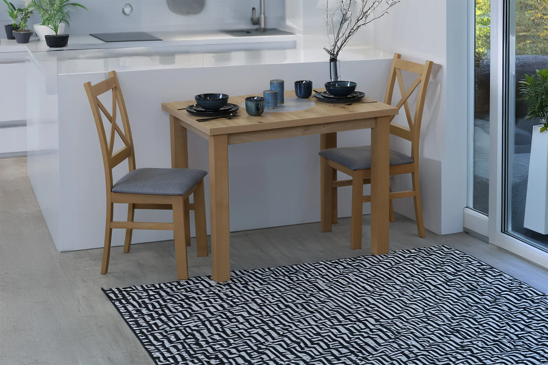 Komplet stół 100x70 z 2 krzesłami M007-2 Dąb Artisan