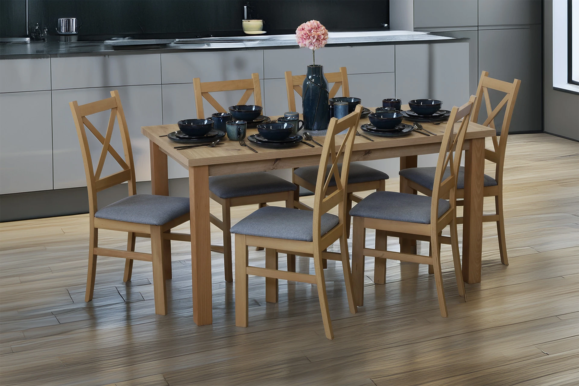 Zestaw stół 150/190x80 z 6 krzesłami M009-6 Dąb Artisan