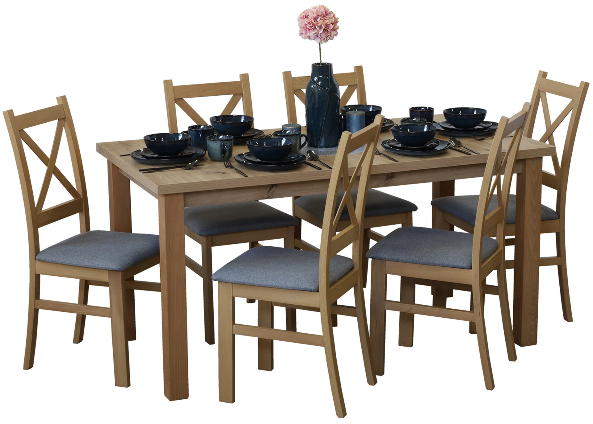 Zestaw stół 150/190x80 z 6 krzesłami M009-6 Dąb Artisan