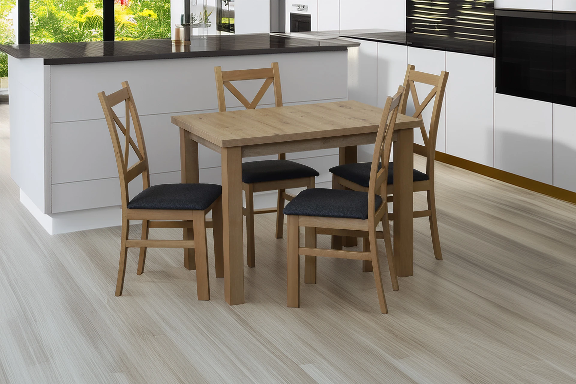 Komplet stół 100x70 z 4 krzesłami M010-4 Dąb Artisan