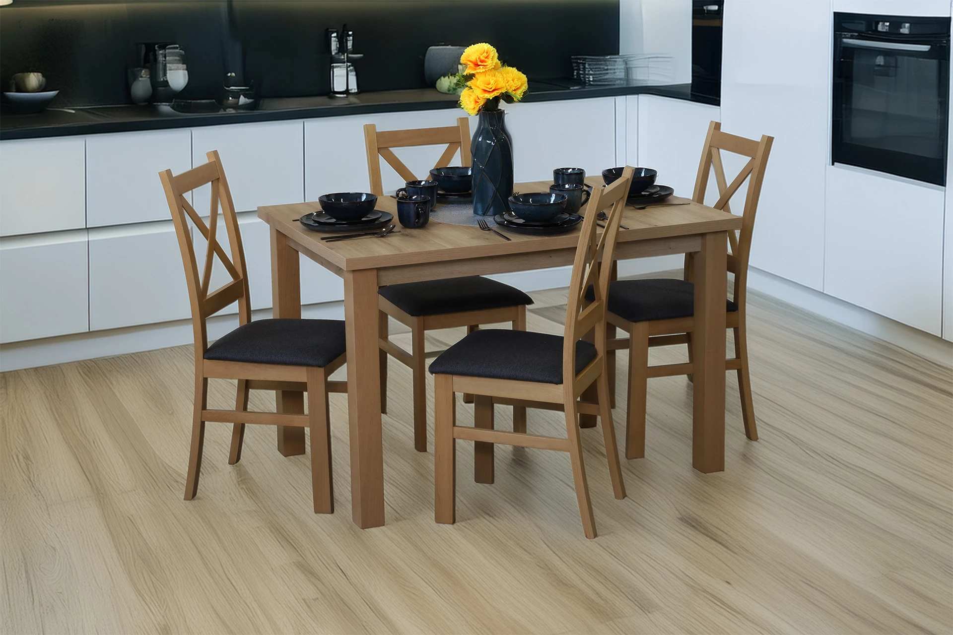 Komplet stół 120x80 z 4 krzesłami M011-4 Dąb Artisan