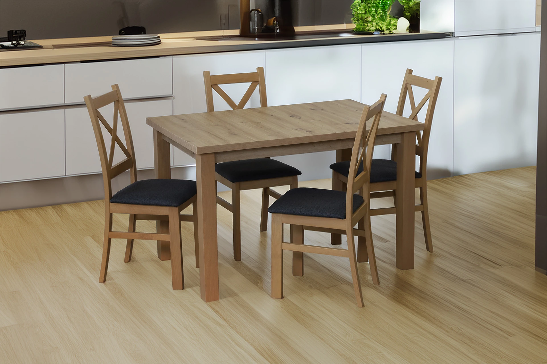 Stół rozkładany 150/190x80 z 4 krzesłami M012-4 Dąb Artisan