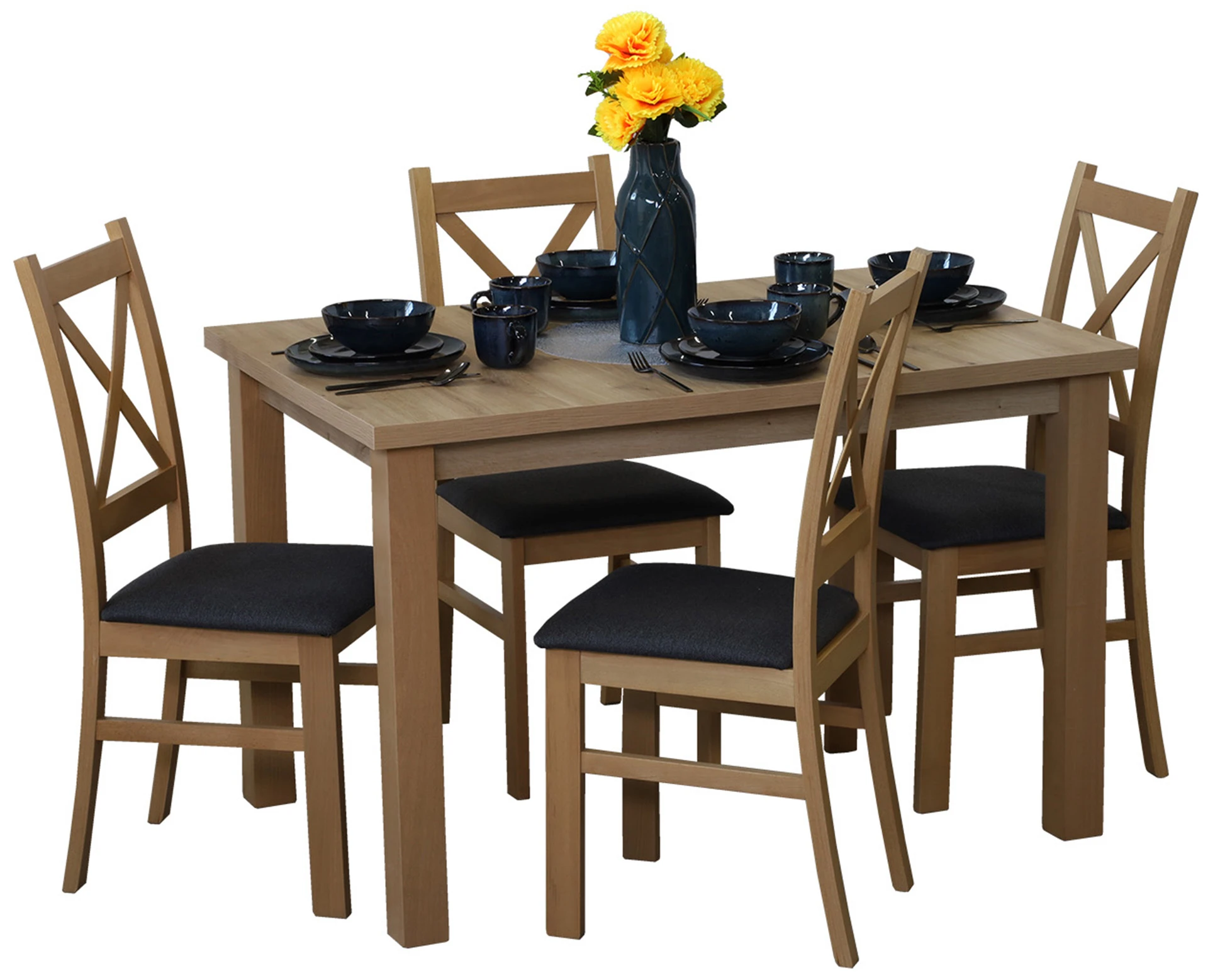 Stół rozkładany 150/190x80 z 4 krzesłami M012-4 Dąb Artisan