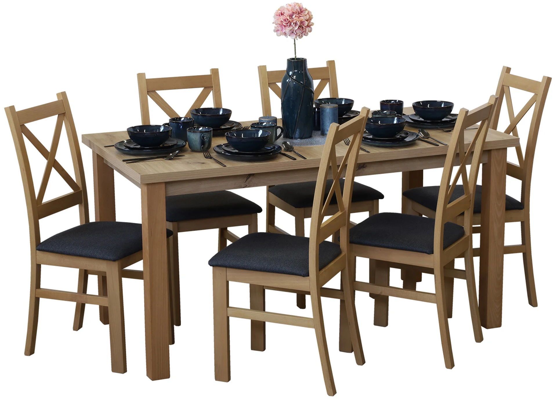 Stół rozkładany 150/190x80 z 6 krzesłami M012-6 Dąb Artisan