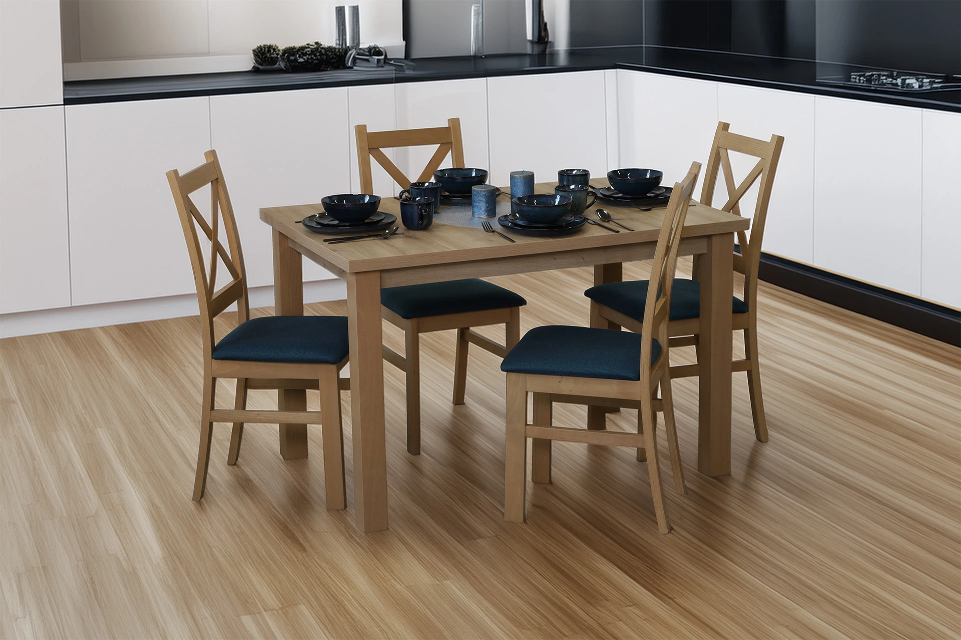 Zestaw stół rozkładany 150/190x80 z 4 krzesłami M015-4 Dąb Artisan