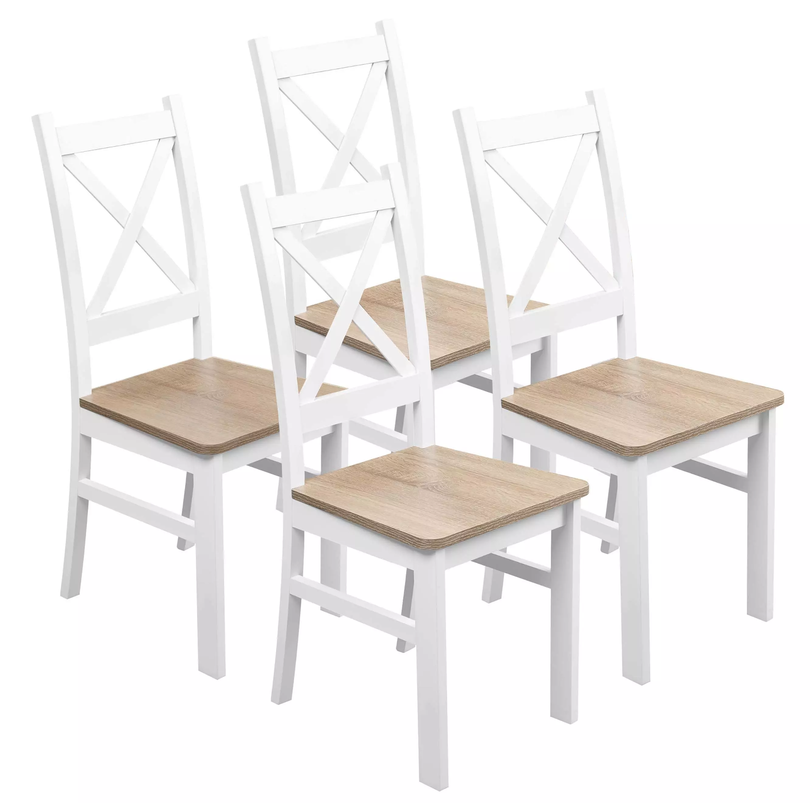 Zestaw 4x Krzesło do kuchni jadalni drewniane KRT Biały/Dąb Sonoma